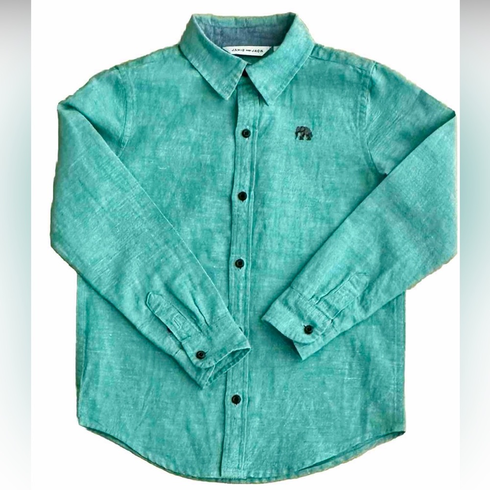 Janie & Jack Kids Boys, Cotton Linen Blend,Long Sleeve ,Green, Size 6US